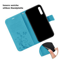 Wiko Handy Tasche Handyhülle Schutz Hülle Blumen Flip Cover Buch Case Etui Wiko View 4 / View 4 Lite Blau
