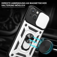 Panzer Hülle iPhone 15 /Pro /Pro Max/Plus Handyhülle mit Kameraschutz Ringhalter Silber iPhone 15 Pro Max