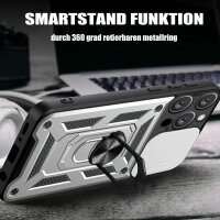 Panzer Hülle iPhone 15 /Pro /Pro Max/Plus Handyhülle mit Kameraschutz Ringhalter Silber iPhone 15 Pro Max