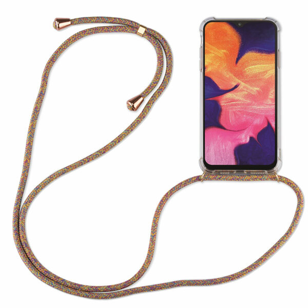 Handy Hülle mit Band Schutzhülle Handykette Seil Silikon Handy Tasche mit Schnur Samsung Galaxy A70 SM-A705 Rainbow