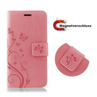 Huawei Hülle Handy Tasche Handyhülle Wallet Case Schutzhülle Blumen Mappe Etui  Huawei P-Smart 2021 Rosegold