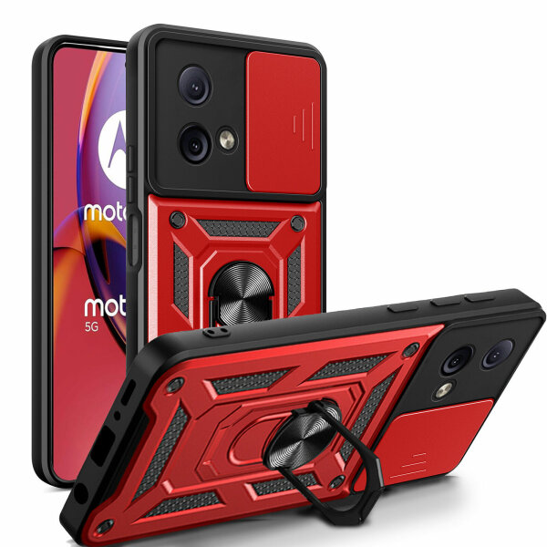 Outdoor Panzer Hülle Motorola Moto G84 Handyhülle mit Kameraschutz Ringhalter Rot
