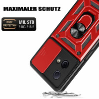 Outdoor Panzer Hülle Motorola Moto G84 Handyhülle mit Kameraschutz Ringhalter Rot