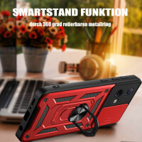 Outdoor Panzer Hülle Motorola Moto G84 Handyhülle mit Kameraschutz Ringhalter Rot