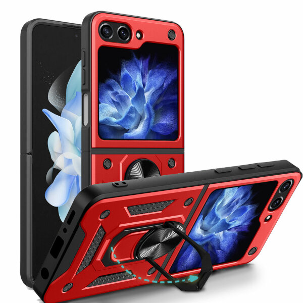 Outdoor Panzer Hülle für Samsung Galaxy Z Flip 5 mit Kameraschutz Ringhalter  Rot