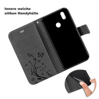 ZTE Blade A7 Vita Hülle Handy Tasche Case Schutz Schale Etui Wallet Buchhülle TP Blume Schwarz