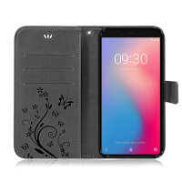 ZTE Blade A7 Vita Hülle Handy Tasche Case Schutz Schale Etui Wallet Buchhülle TP Blume Schwarz