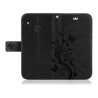 ZTE Blade A7 Vita Hülle Handy Tasche Case Schutz Schale Etui Wallet Buchhülle TP Blume Schwarz