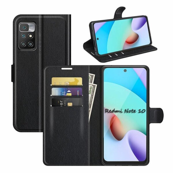 Xiaomi, Handy Tasche Handyhülle Schutzhülle Hülle Flipcase Klapphülle Etui Case Xiaomi Redmi 10 Schwarz