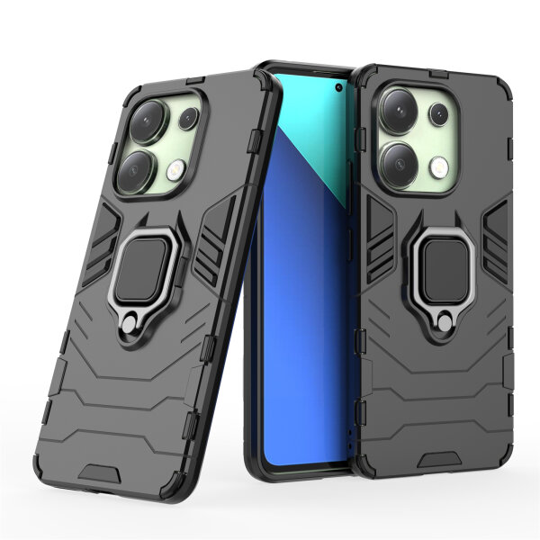 Hülle Xiaomi Redmi Note 13 4G Handyhülle Drehbar Ringhalter Magnet Bumper Case Schwarz