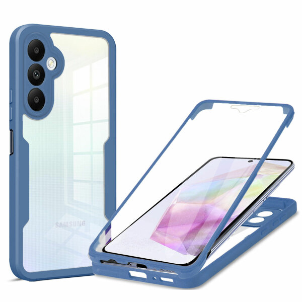 360° Hülle für Samsung A35, 360 Grad Handyhülle mit Integriertem Displayschutz Blau
