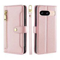 Handykette Google Hülle mit Band Handyhülle Kartenfächer PU Leder Umhängetasche Pixel 8 Rosa