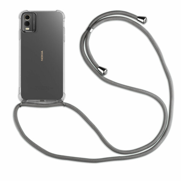 Handykette für Nokia C32 Handyhülle mit Band Umhängehülle mit Band Hülle Cover  Grau