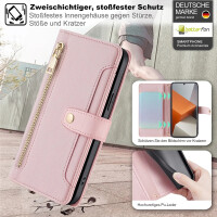 Handykette Xiaomi Hülle mit Band Handyhülle Kartenfächer PU Leder Umhängetasche Redmi Note 13 Pro+ 5G Rosa