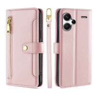 Handykette Xiaomi Hülle mit Band Handyhülle Kartenfächer PU Leder Umhängetasche Redmi Note 13 Pro+ 5G Rosa