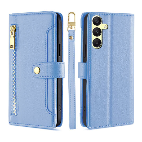 Handykette Samsung Hülle mit Band Handyhülle Kartenfächer PU Leder Umhängetasche Galaxy A25 Hellblau