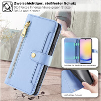 Handykette Samsung Hülle mit Band Handyhülle Kartenfächer PU Leder Umhängetasche Galaxy A25 Hellblau