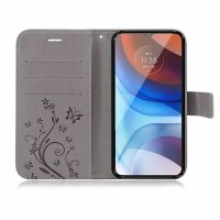 Handyhülle für ZTE Blade A71 – Klapphülle Blume Grau