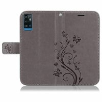 Handyhülle für ZTE Blade A71 – Klapphülle Blume Grau