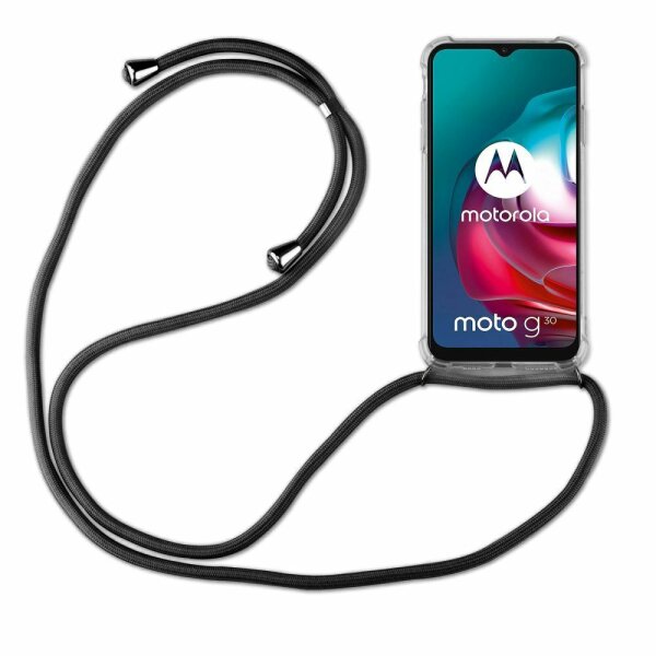Handy Hülle mit Band Schutzhülle Handykette Seil Silikon Handy Tasche mit Schnur Motorola Moto G10 / G30 Schwarz