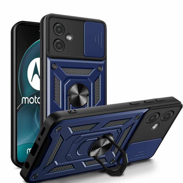 Outdoor Panzer Hülle Motorola Moto G14 Handyhülle mit Kameraschutz Ringhalter Blau