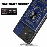 Outdoor Panzer Hülle Motorola Moto G14 Handyhülle mit Kameraschutz Ringhalter Blau