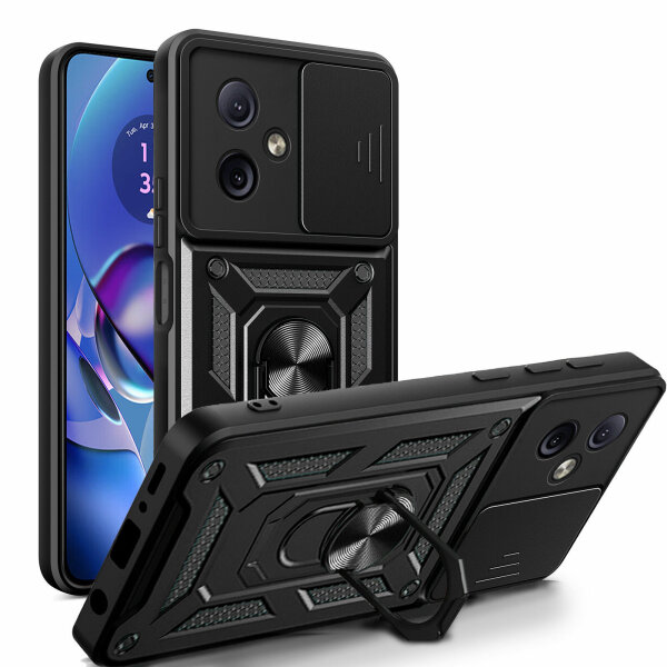 Outdoor Panzer Hülle Motorola Moto G54 Handyhülle mit Kameraschutz Ringhalter Schwarz