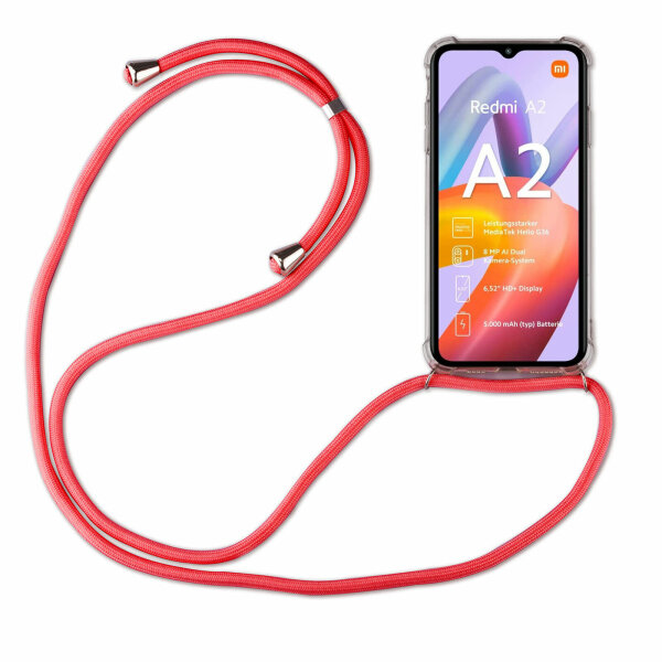 Handykette für Xiaomi Redmi A2 Handyhülle mit Band Hülle mit Kordel Handy Tasche Rot
