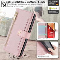 Handykette Xiaomi Hülle mit Band Handyhülle Kartenfächer PU Leder Umhängetasche Redmi Note 13 5G Rosa
