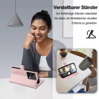 Handykette Xiaomi Hülle mit Band Handyhülle Kartenfächer PU Leder Umhängetasche Redmi Note 13 5G Rosa