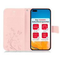 Huawei Handy Tasche Handyhülle Schutz Hülle Blumen Flip Cover Buch Case Etui Huawei P40 Pro Rosegold