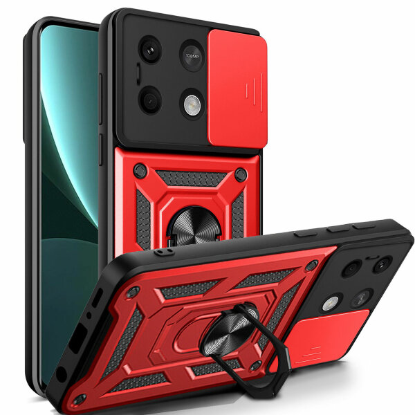Outdoor Panzer Hülle Xiaomi Redmi Note 13 5G Handyhülle Kameraschutz Ringhalter  Rot