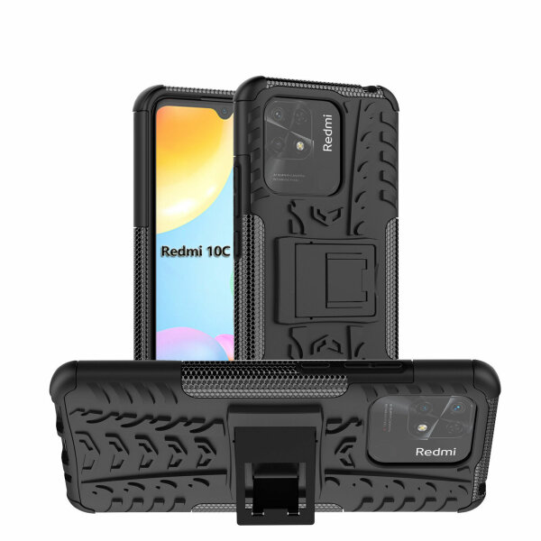 Xiaomi Redmi 10C, Schutz Hülle Handy Tasche Outdoor Case Back Cover TPU Bumper Schwarz