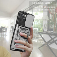Panzer Hülle iPhone 15 /Pro /Pro Max/Plus Handyhülle mit Kameraschutz Ringhalter Silber iPhone 15