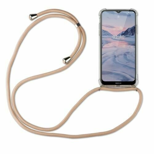 Handy Hülle mit Band Schutzhülle Handykette Seil Silikon Handy Tasche mit Schnur Nokia 2.4 Beige / Braun