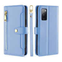 Handykette Samsung Hülle mit Band Handyhülle Kartenfächer PU Leder Umhängetasche Galaxy S20 FE Hellblau