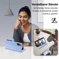 Handykette Samsung Hülle mit Band Handyhülle Kartenfächer PU Leder Umhängetasche Galaxy S20 FE Hellblau