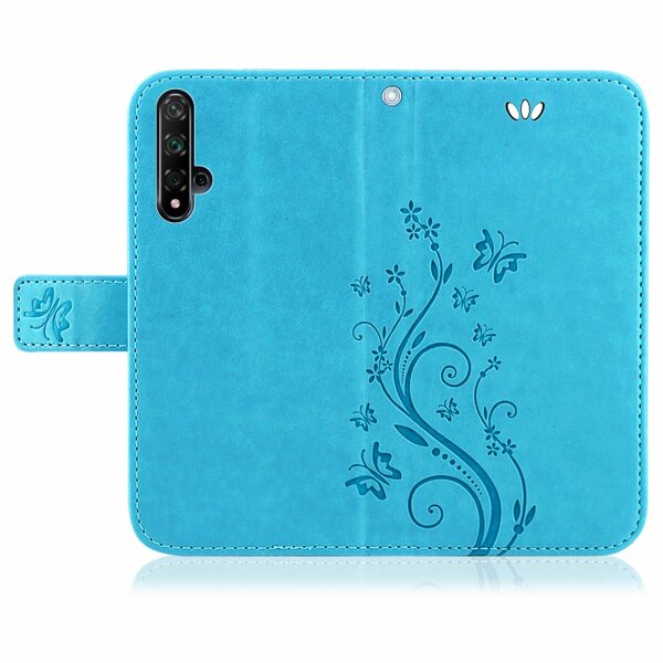 Huawei Handy Tasche Handyhülle Schutz Hülle Blumen Flip Cover Buch Case Etui Huawei Nova 5T Blau