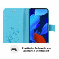 Huawei Handy Tasche Handyhülle Schutz Hülle Blumen Flip Cover Buch Case Etui Huawei Nova 5T Blau