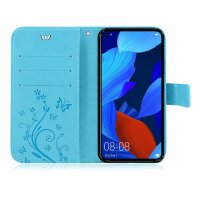 Huawei Handy Tasche Handyhülle Schutz Hülle Blumen Flip Cover Buch Case Etui Huawei Nova 5T Blau