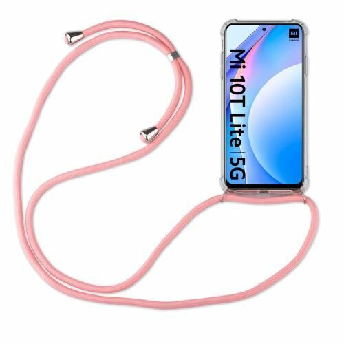 Xiaomi Hülle mit Band Schutzhülle Handykette Silikon Handy Tasche mit Schnur Neu Xiaomi Mi 10 Lite 5G Rosa