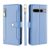 Handykette Google Hülle mit Band Handyhülle Kartenfächer PU Leder Umhängetasche Pixel 7 Pro Hellblau