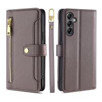 Handykette Samsung Hülle mit Band Handyhülle Kartenfächer PU Leder Umhängetasche Galaxy A54 Grau