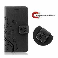 Huawei Hülle Handy Tasche Handyhülle Wallet Case Schutzhülle Blumen Mappe Etui  Huawei P-Smart 2021 Schwarz