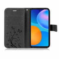 Huawei Hülle Handy Tasche Handyhülle Wallet Case Schutzhülle Blumen Mappe Etui  Huawei P-Smart 2021 Schwarz