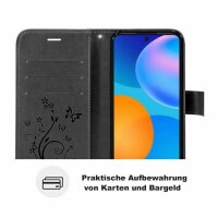 Huawei Hülle Handy Tasche Handyhülle Wallet Case Schutzhülle Blumen Mappe Etui  Huawei P-Smart 2021 Schwarz
