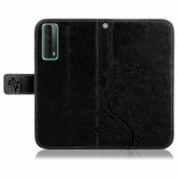 Huawei Hülle Handy Tasche Handyhülle Wallet Case Schutzhülle Blumen Mappe Etui  Huawei P-Smart 2021 Schwarz