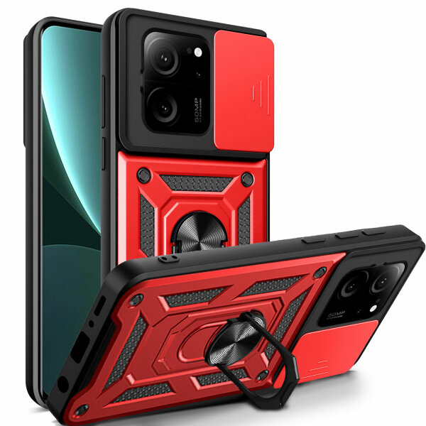 Outdoor Panzer Hülle Xiaomi 13T / 13T Pro Handyhülle Kameraschutz Ringhalter Rot