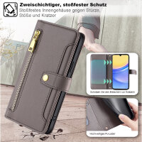 Handykette Samsung Hülle mit Band Handyhülle Kartenfächer PU Leder Umhängetasche Galaxy A15 Grau