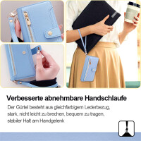 Handykette Samsung Hülle mit Band Handyhülle Kartenfächer PU Leder Umhängetasche Galaxy S23+ Hellblau